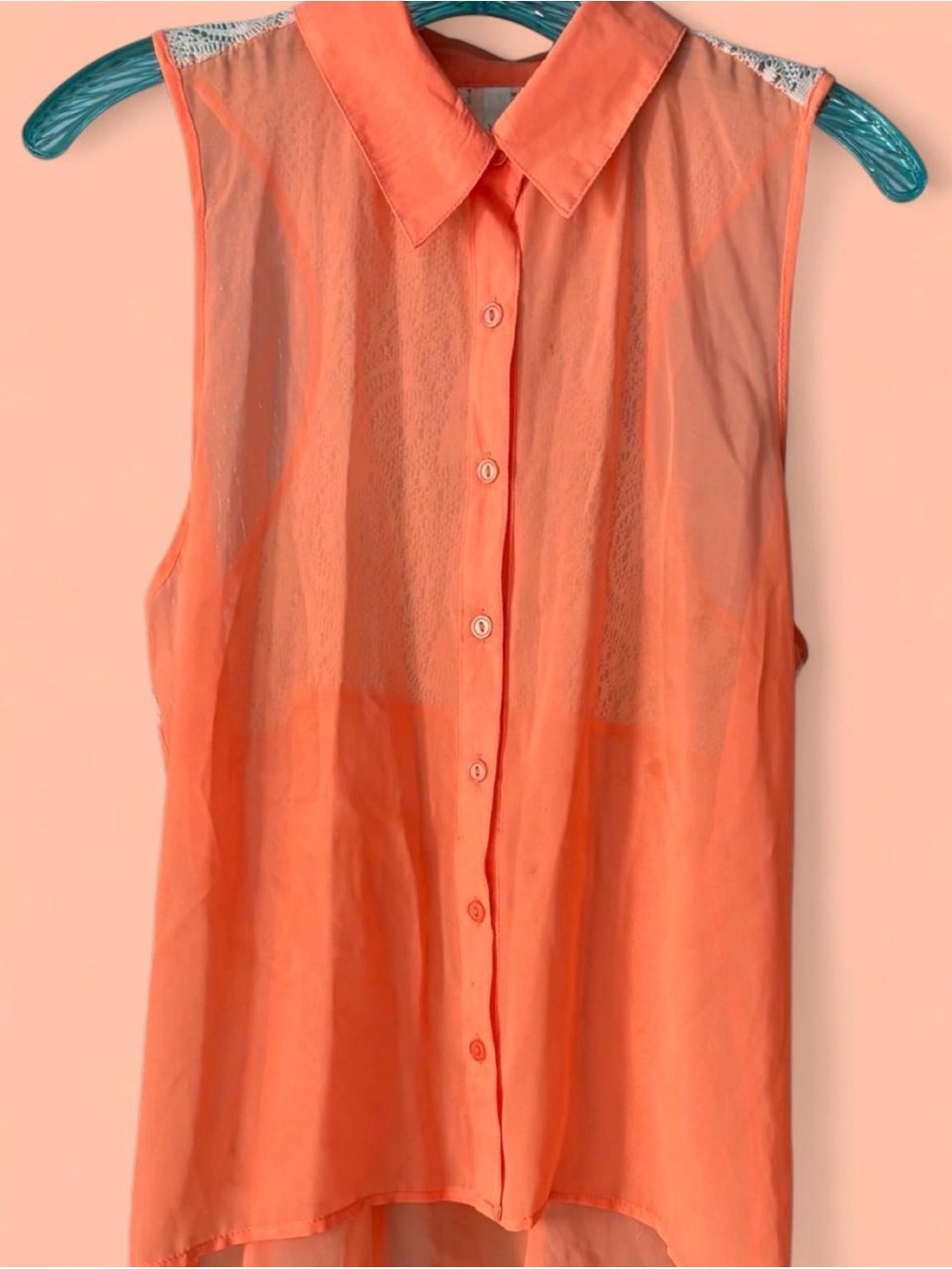With Love Sleeveless Button-Front Coral Blouse